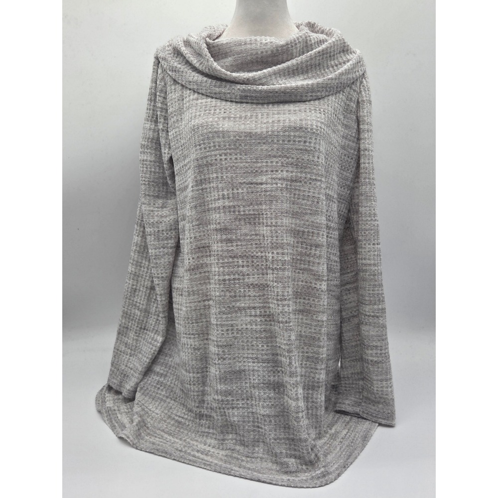 Lane Bryant 14/16 Gray Waffle Knit Cowl Neck Tunic Top NWT 101-924